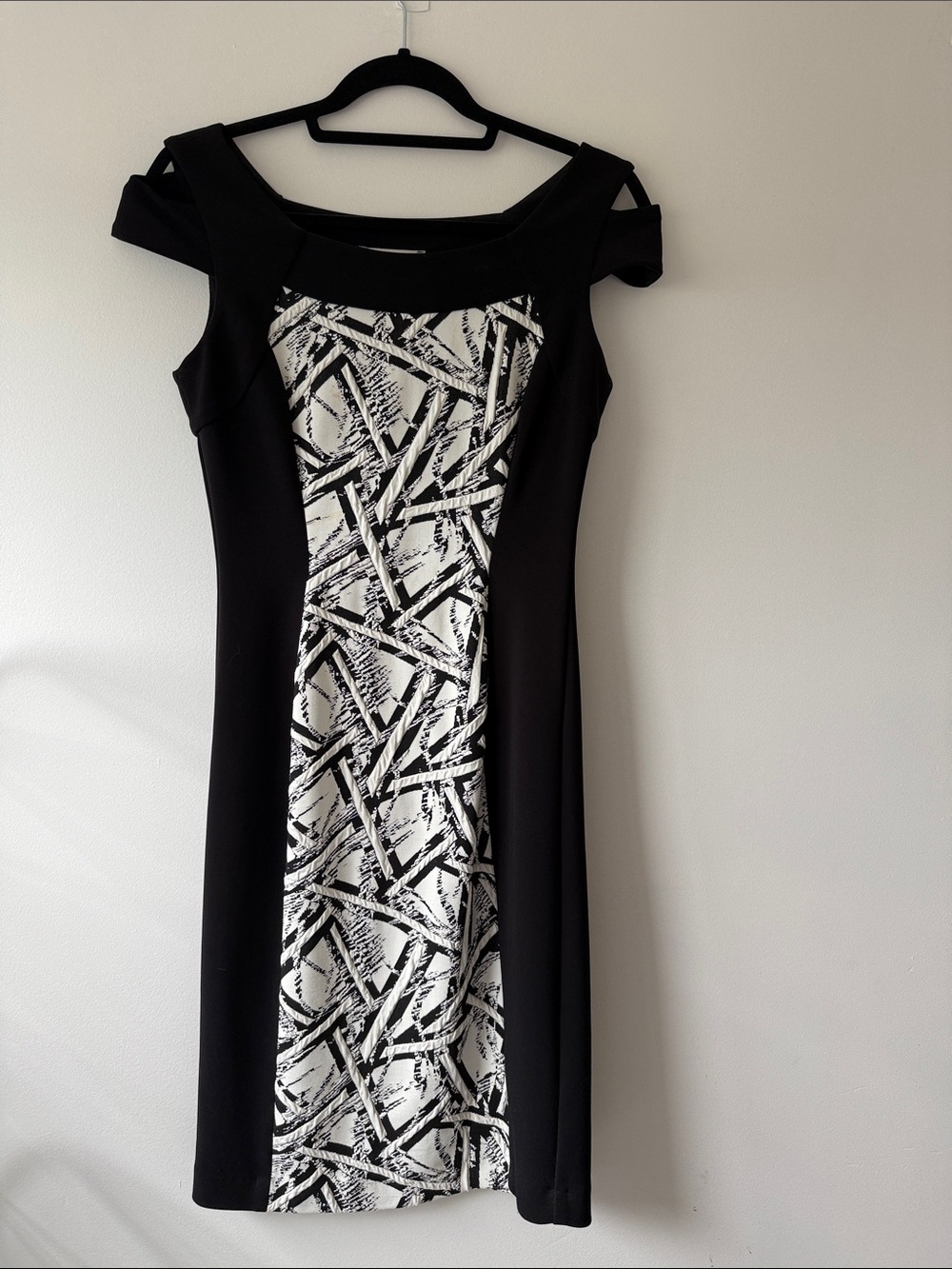 Joseph Ribkoff Black and White One-Shoulder Sheath Dress